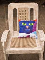 14 in x 14 in Outdoor Throw PillowBig Blue Cat Fabric Decorative Pillow