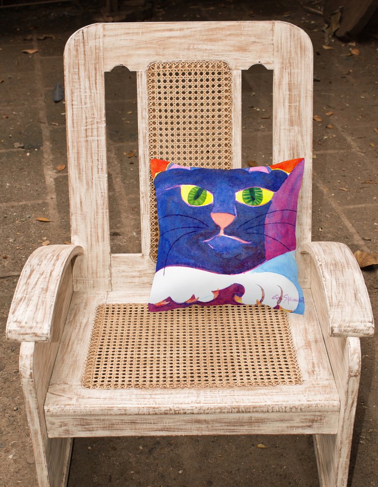 14 in x 14 in Outdoor Throw PillowBig Blue Cat Fabric Decorative Pillow