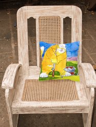 14 in x 14 in Outdoor Throw PillowBig Cat golfing with a fishing pole  Fabric Decorative Pillow