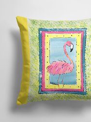 14 in x 14 in Outdoor Throw PillowBird - Flamingo Fabric Decorative Pillow