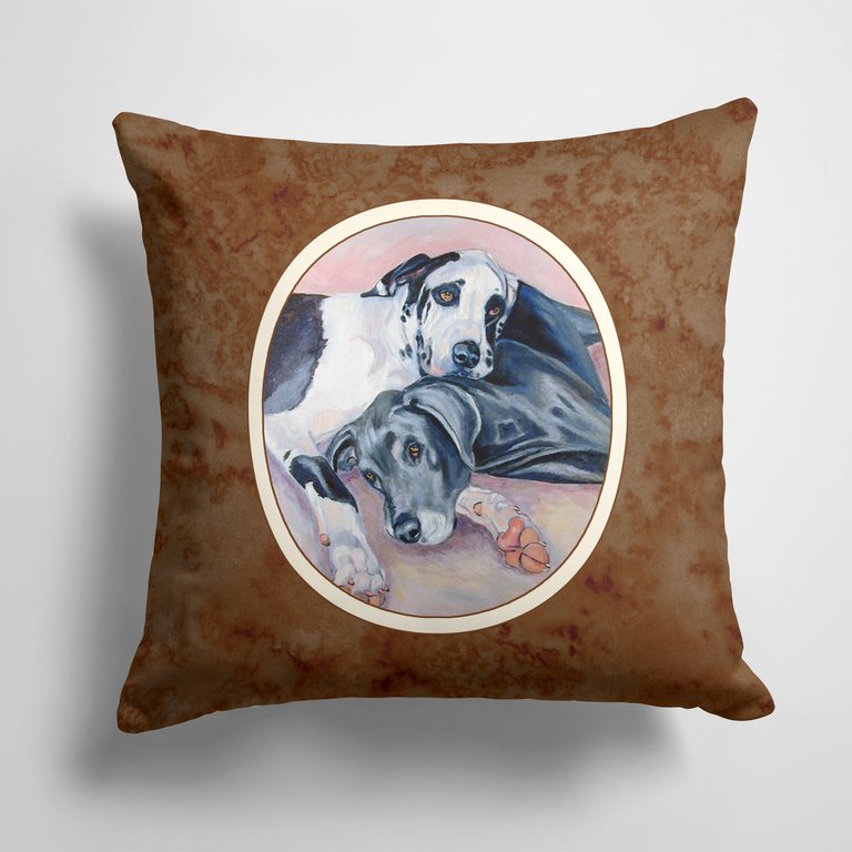 14 in x 14 in Outdoor Throw PillowBlack and Harlequin Great Dane  Fabric Decorative Pillow