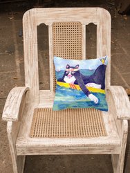 14 in x 14 in Outdoor Throw PillowBlack and white Cat Surfin Bird Fabric Decorative Pillow