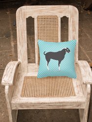 14 in x 14 in Outdoor Throw PillowBlack Bengal Goat Blue Check Fabric Decorative Pillow