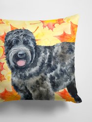 14 in x 14 in Outdoor Throw PillowBlack Russian Terrier Fall Fabric Decorative Pillow
