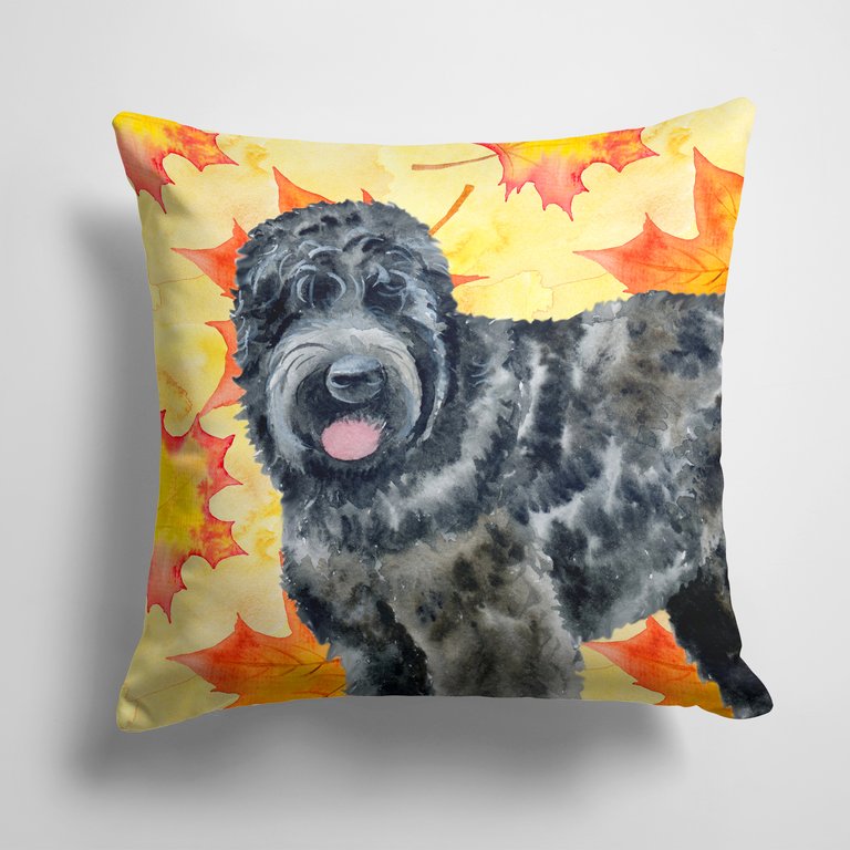 14 in x 14 in Outdoor Throw PillowBlack Russian Terrier Fall Fabric Decorative Pillow