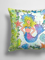 14 in x 14 in Outdoor Throw PillowBlonde Funky Mermaid Fabric Decorative Pillow