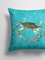 14 in x 14 in Outdoor Throw PillowBlue Crab on Teal Fabric Decorative Pillow