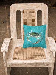 14 in x 14 in Outdoor Throw PillowBlue Crab on Teal Fabric Decorative Pillow