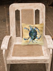 14 in x 14 in Outdoor Throw PillowBlue Male Crab  Sandy Beach Fabric Decorative Pillow