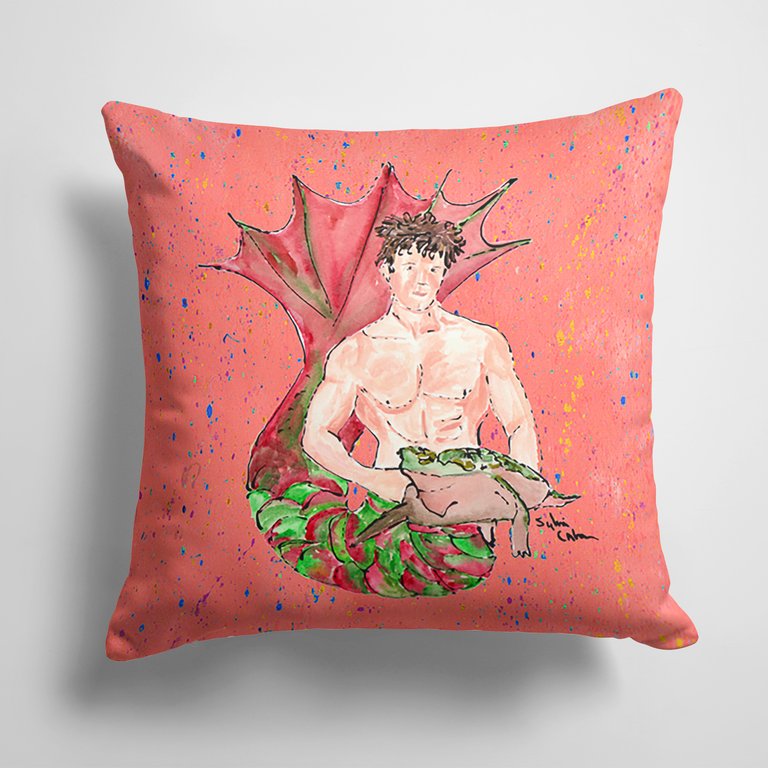 14 in x 14 in Outdoor Throw PillowBrunette Merman Fabric Decorative Pillow