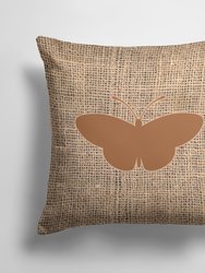 14 in x 14 in Outdoor Throw PillowButterfly Burlap and Brown BB1043 Fabric Decorative Pillow