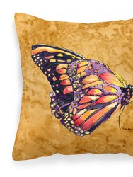 14 in x 14 in Outdoor Throw PillowButterfly on Gold Fabric Decorative Pillow