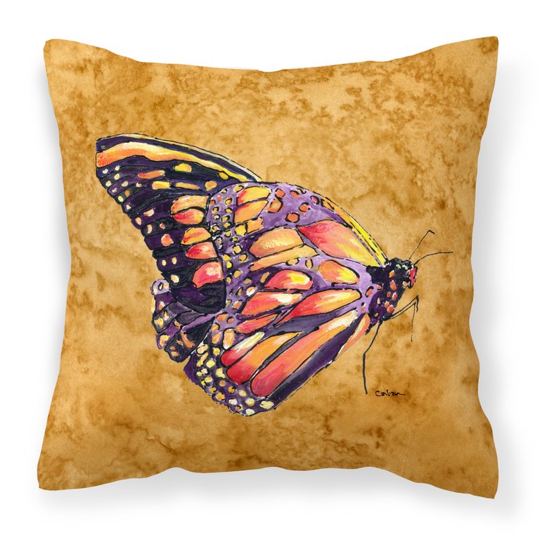 14 in x 14 in Outdoor Throw PillowButterfly on Gold Fabric Decorative Pillow