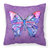 14 in x 14 in Outdoor Throw PillowButterfly on Purple Fabric Decorative Pillow