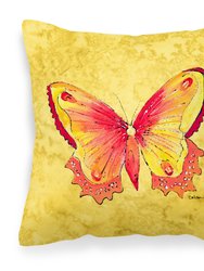 14 in x 14 in Outdoor Throw PillowButterfly on Yellow Fabric Decorative Pillow