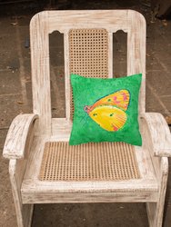 14 in x 14 in Outdoor Throw PillowButterfly Orange on Green Fabric Decorative Pillow