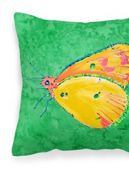 14 in x 14 in Outdoor Throw PillowButterfly Orange on Green Fabric Decorative Pillow