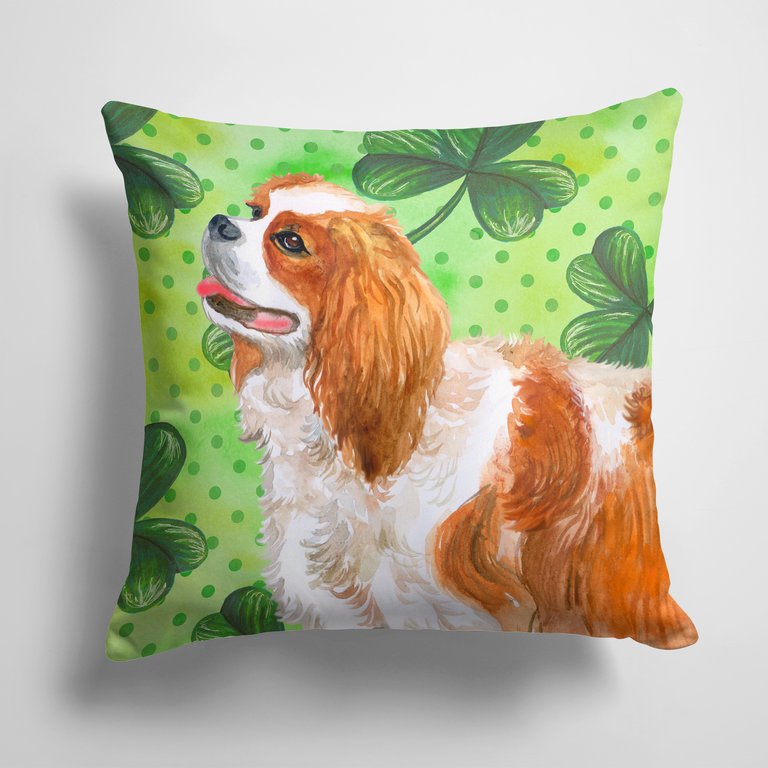 14 in x 14 in Outdoor Throw PillowCavalier Spaniel St Patrick's Fabric Decorative Pillow