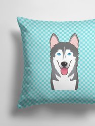 14 in x 14 in Outdoor Throw PillowCheckerboard Blue Alaskan Malamute Fabric Decorative Pillow