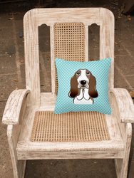 14 in x 14 in Outdoor Throw PillowCheckerboard Blue Basset Hound Fabric Decorative Pillow