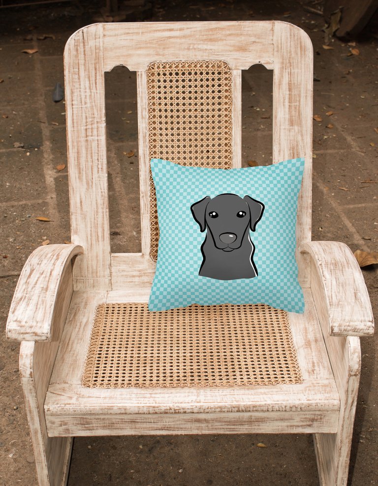 14 in x 14 in Outdoor Throw PillowCheckerboard Blue Black Labrador Fabric Decorative Pillow