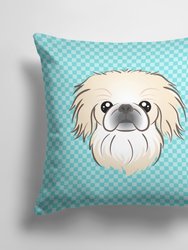 14 in x 14 in Outdoor Throw PillowCheckerboard Blue Pekingese Fabric Decorative Pillow