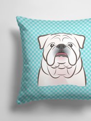 14 in x 14 in Outdoor Throw PillowCheckerboard Blue White English Bulldog  Fabric Decorative Pillow