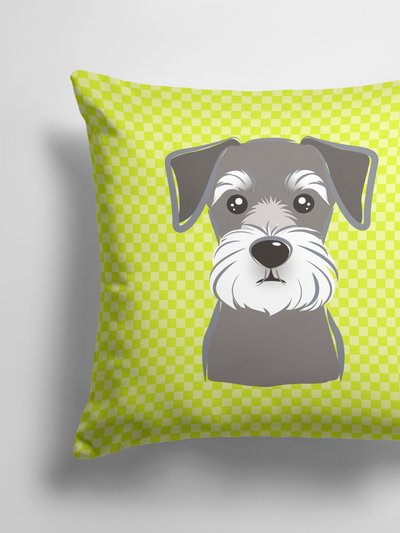 Caroline's Treasures 14 in x 14 in Outdoor Throw PillowCheckerboard Lime Green Schnauzer Fabric Decorative Pillow product