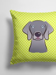 14 in x 14 in Outdoor Throw PillowCheckerboard Lime Green Weimaraner Fabric Decorative Pillow