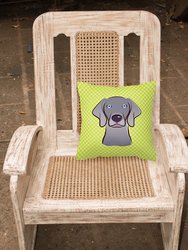 14 in x 14 in Outdoor Throw PillowCheckerboard Lime Green Weimaraner Fabric Decorative Pillow