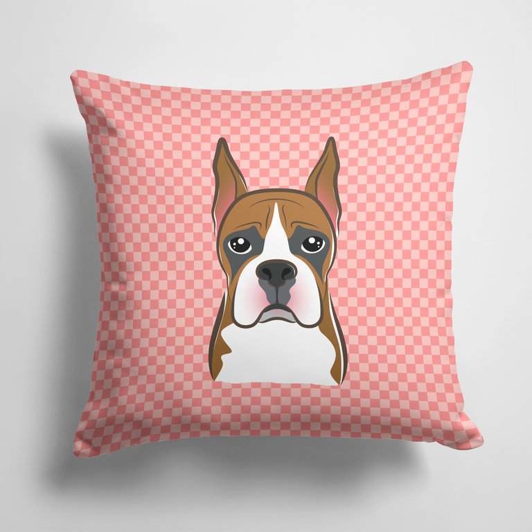 14 in x 14 in Outdoor Throw PillowCheckerboard Pink Boxer Fabric Decorative Pillow