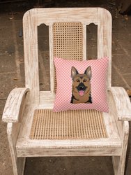 14 in x 14 in Outdoor Throw PillowCheckerboard Pink German Shepherd Fabric Decorative Pillow