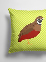 14 in x 14 in Outdoor Throw PillowChinese Painted or King Quail Green Fabric Decorative Pillow