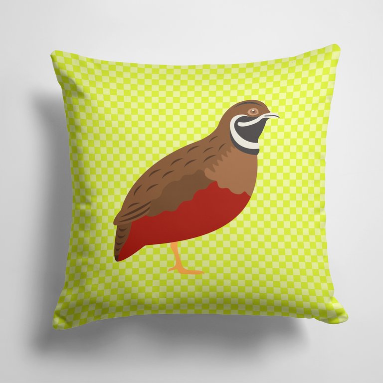 14 in x 14 in Outdoor Throw PillowChinese Painted or King Quail Green Fabric Decorative Pillow