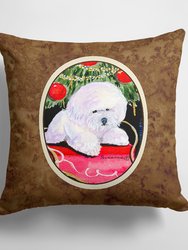 14 in x 14 in Outdoor Throw PillowChristmas Tree with  Bichon Frise Fabric Decorative Pillow