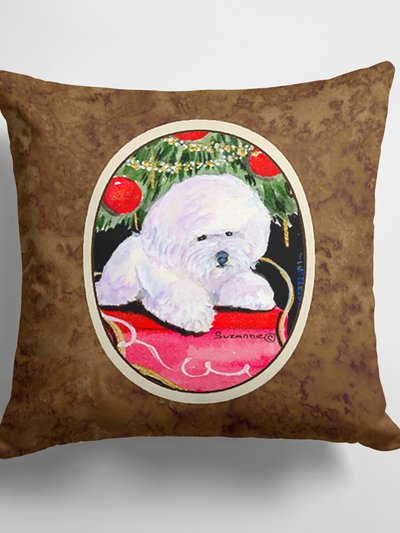 Caroline's Treasures 14 in x 14 in Outdoor Throw PillowChristmas Tree with  Bichon Frise Fabric Decorative Pillow product