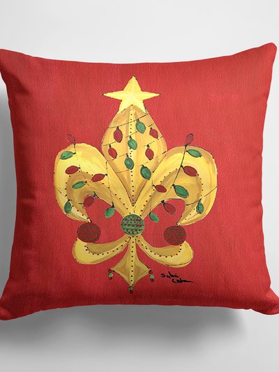 Caroline's Treasures 14 in x 14 in Outdoor Throw PillowChristmas Tree with Lights Fleur de lis Fabric Decorative Pillow product