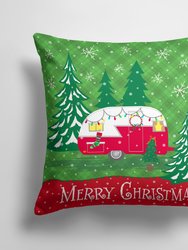 14 in x 14 in Outdoor Throw PillowChristmas Vintage Glamping Trailer Fabric Decorative Pillow