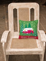 14 in x 14 in Outdoor Throw PillowChristmas Vintage Glamping Trailer Fabric Decorative Pillow