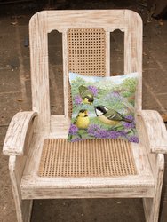 14 in x 14 in Outdoor Throw PillowCoal Tits Feeding Time Fabric Decorative Pillow