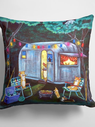 Caroline's Treasures 14 in x 14 in Outdoor Throw PillowCorgi Glamping Fish Tales Trailer  Fabric Decorative Pillow product