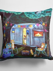 14 in x 14 in Outdoor Throw PillowCorgi Glamping Fish Tales Trailer  Fabric Decorative Pillow