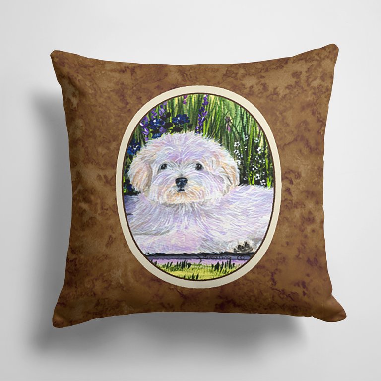 14 in x 14 in Outdoor Throw PillowCoton de Tulear Fabric Decorative Pillow