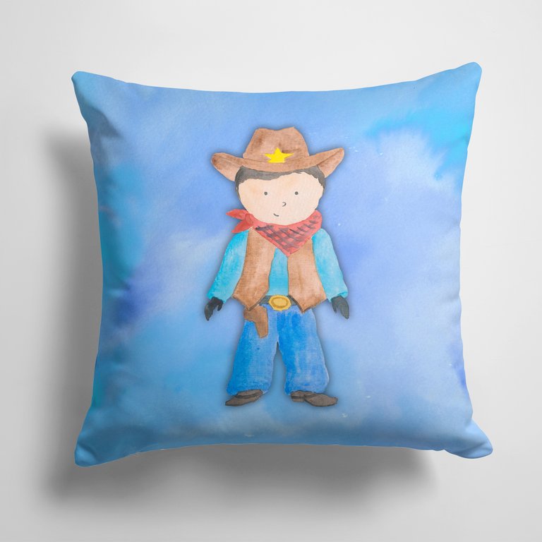 14 in x 14 in Outdoor Throw PillowCowboy Watercolor Fabric Decorative Pillow