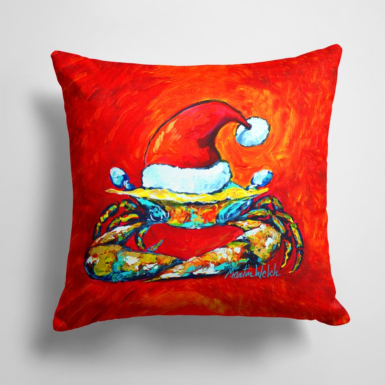 14 in x 14 in Outdoor Throw PillowCrab in Santa Hat Santa Claws Fabric Decorative Pillow