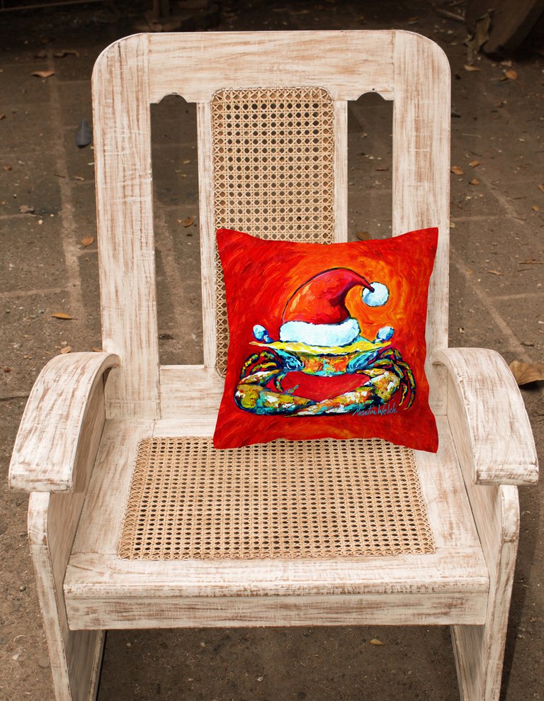 14 in x 14 in Outdoor Throw PillowCrab in Santa Hat Santa Claws Fabric Decorative Pillow