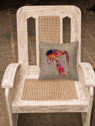 14 in x 14 in Outdoor Throw PillowCrawfish  on Faux Burlap Fabric Decorative Pillow