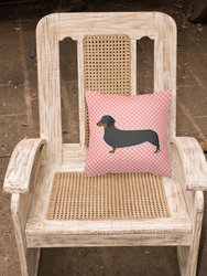 14 in x 14 in Outdoor Throw PillowDachshund Checkerboard Pink Fabric Decorative Pillow