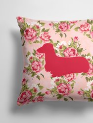 14 in x 14 in Outdoor Throw PillowDachshund Shabby Chic Pink Roses  Fabric Decorative Pillow