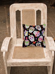 14 in x 14 in Outdoor Throw PillowDay of the Dead Black Fabric Decorative Pillow